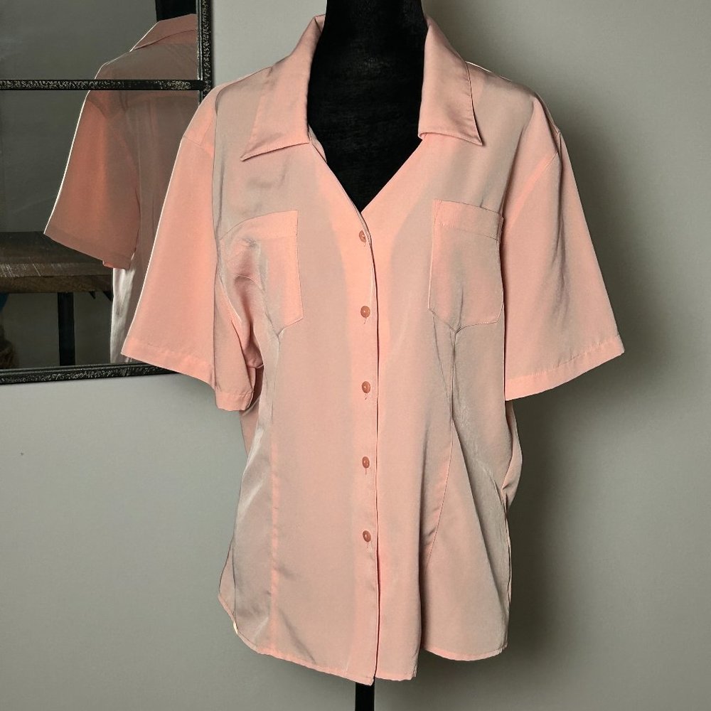 Vintage short sleeve button up peach color blouse XL